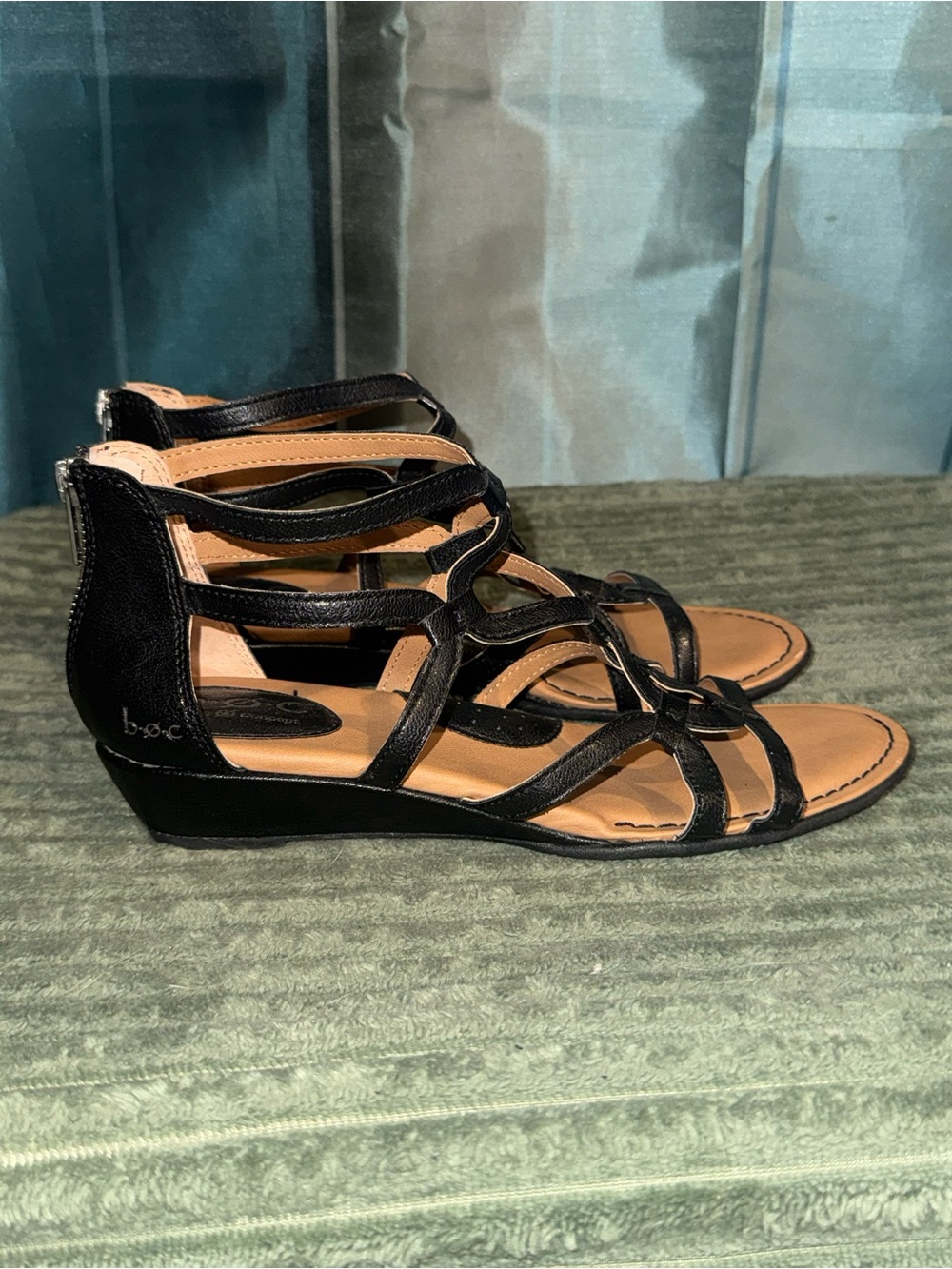 b.o.c. Black Strappy Gladiator Wedge Sandals